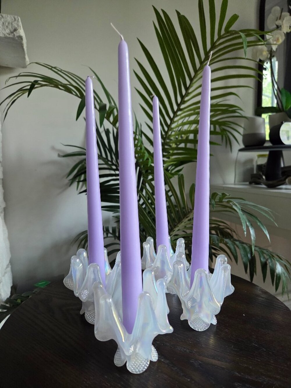 Vintage Rossi of Cornwall Iridescent Art Glass Candle Holders